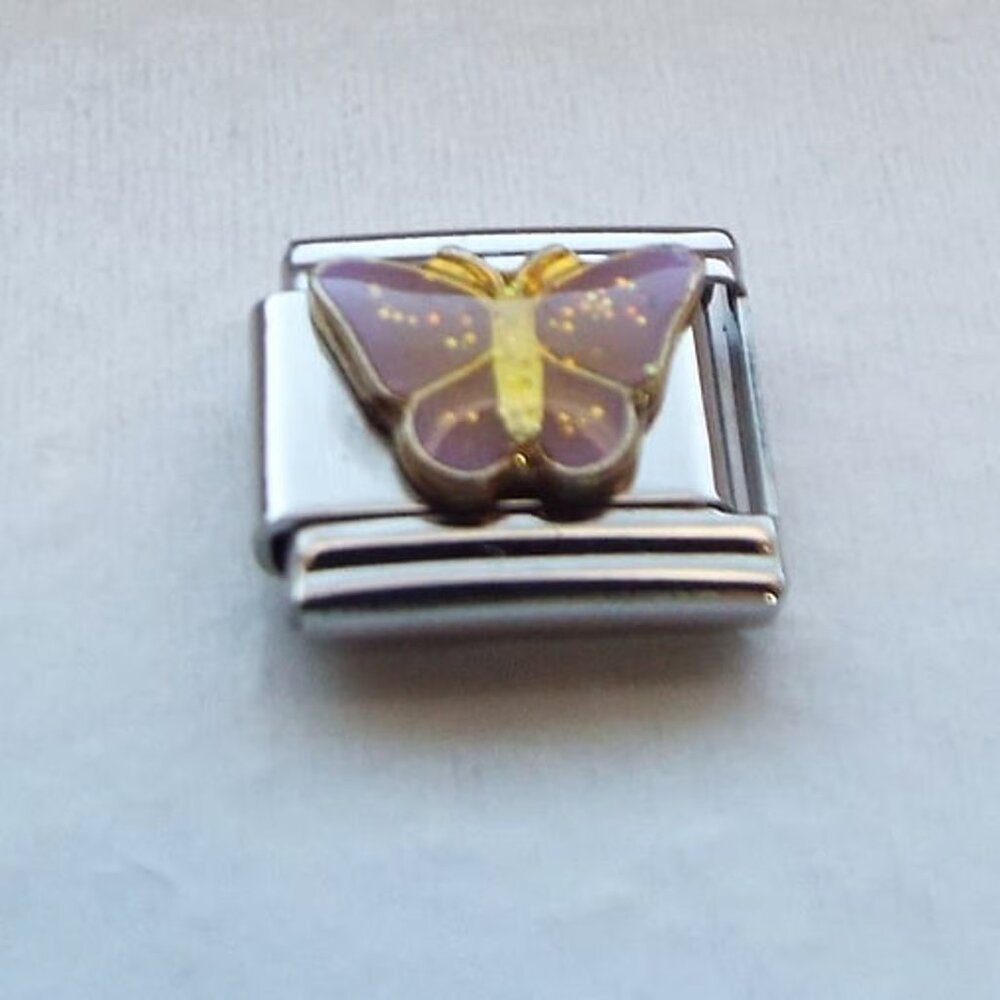Purple enamel butterfly 9mm stainless steel Italian charm bracelet link new